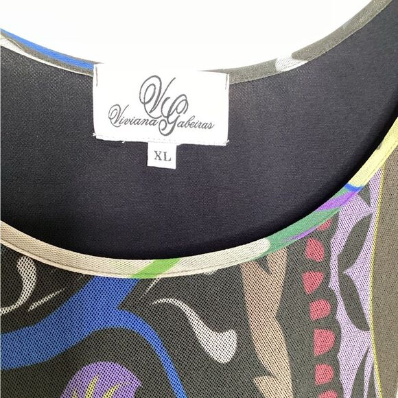 Viviana Gabeiras Long Sleeve Mesh Print Multicolor Silver Crinkle Maxi Dress XL - Picture 8 of 11